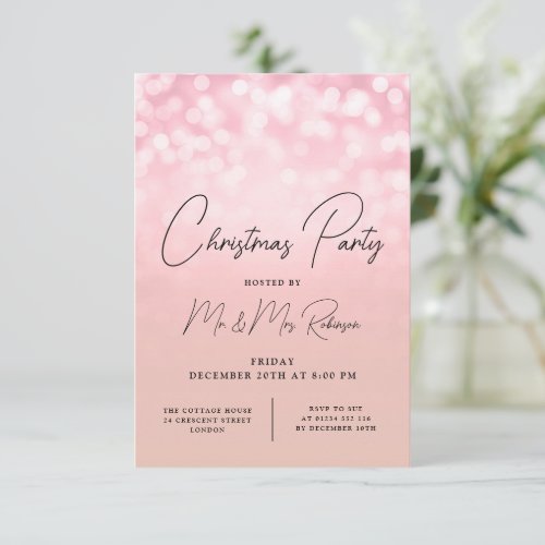 Christmas Party Rose Gold Lights Sparkle Invite