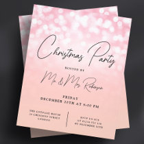 Christmas Party Rose Gold Lights Sparkle Invite Flyer