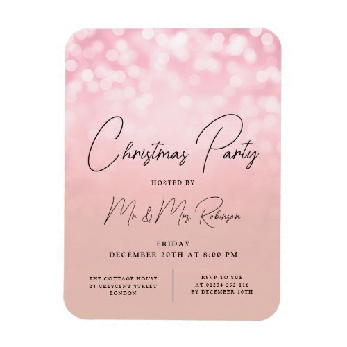 Christmas Party Rose Gold Lights Sparkle Invite Magnet