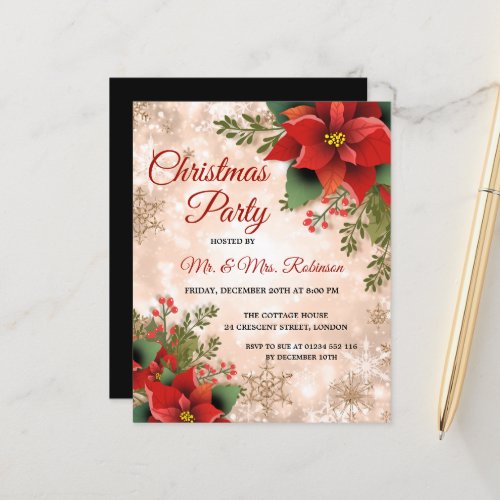 Christmas Party Rose Gold Sparkle Red Poinsettia 