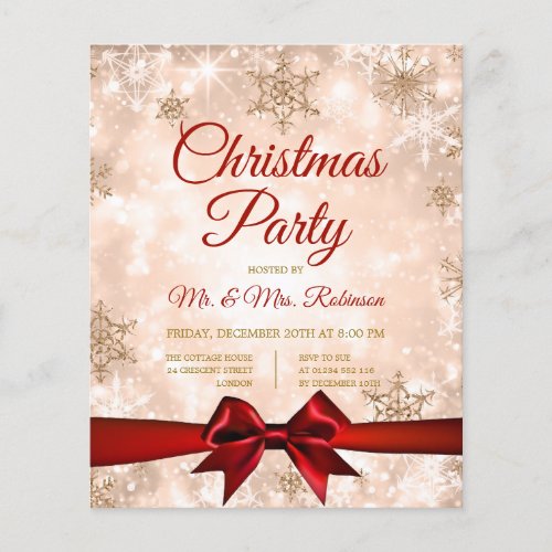 Christmas Party Rose Gold Winter Sparkle Ribbon Flyer