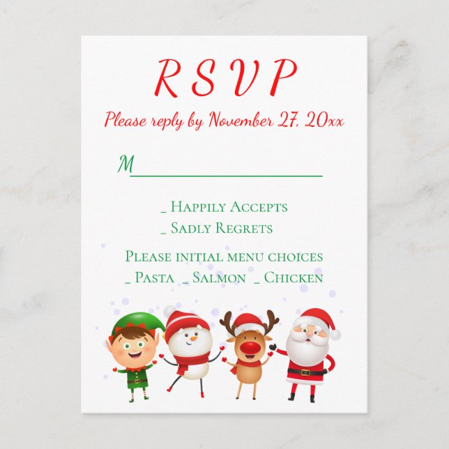 Christmas Party RSVP Red Green Santa Holiday Invitation Postcard (Front)