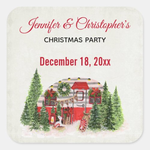 Christmas Party Rustic Camper Save the Date Square Sticker