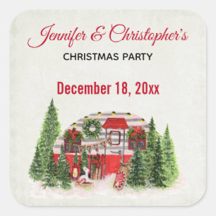 Christmas Party Rustic Camper Save the Date Square Sticker