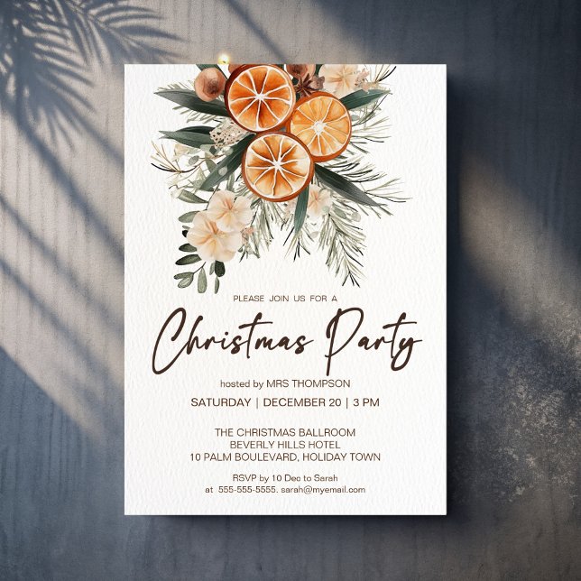 Christmas Party rustic dry oranges botanical Invitation (Christmas Party rustic [ones dry oranges botanical Invitation template instant download)