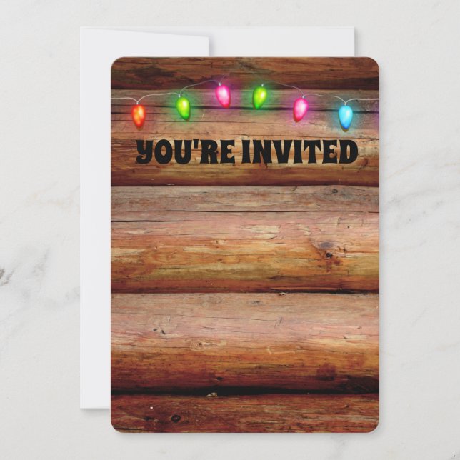 CHRISTMAS PARTY RUSTIC LOG CABIN INVITATIONS  (Front)