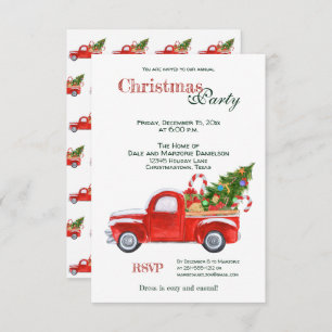 Christmas Party Rustic Vintage Red Truck w Tree Invitation