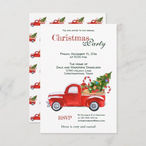 Christmas Party Rustic Vintage Red Truck w Tree Invitation