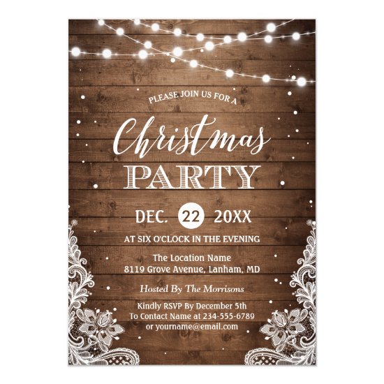 Christmas Party | Rustic Wood Twinkle Lights Lace