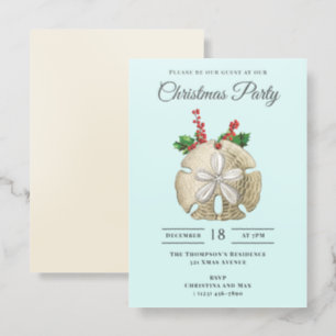 Christmas Party Sand Dollar Holly Berries Coastal Letterpress Photo Cards