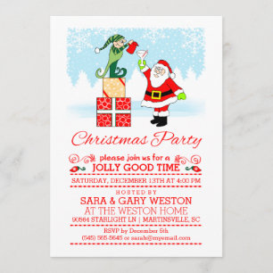 Christmas Party Santa Drinking with Elf Invitation