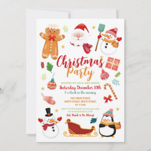 Christmas Party Santa Gingerbread Snowman Fun Invitation