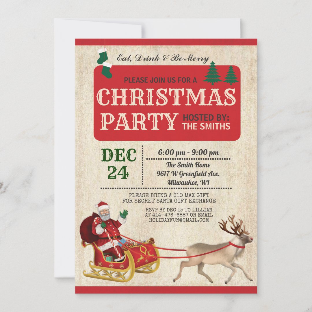 Christmas Party Santa Sleigh Invitation | Zazzle