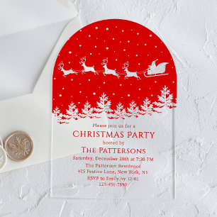 Christmas Party Santa Sleigh Reindeer Snow Scene Acrylic Invitations
