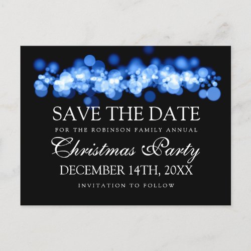 Christmas Party Save The Date Blue Bokeh Lights Announcement Postcard