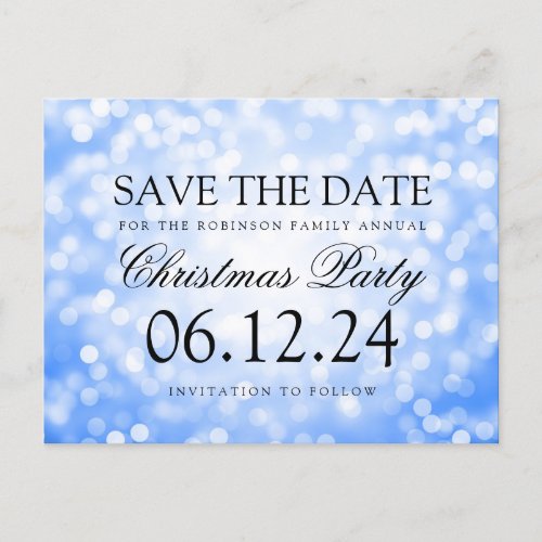 Christmas Party Save The Date Blue Glitter Lights Announcement Postcard