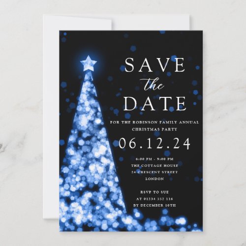 Christmas Party Save The Date Blue Tree Glam  Invitation
