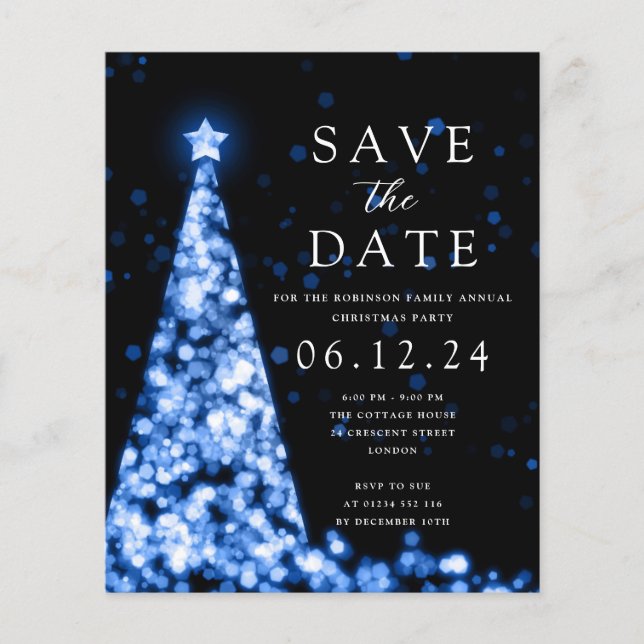 Christmas Party Save The Date Glam Blue Invite Flyer (Front)