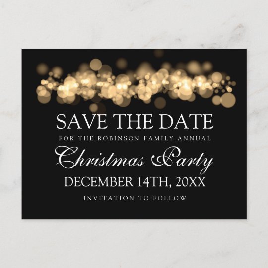 Christmas Party Save The Date Gold Bokeh Lights Announcement Postcard ...