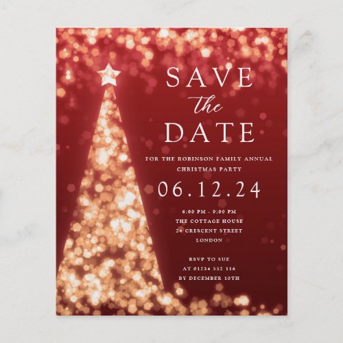 Christmas Party Save The Date Gold Glam Red Invite Flyer
