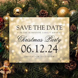 Christmas Party Save The Date Gold Glitter Lights Announcement Postcard