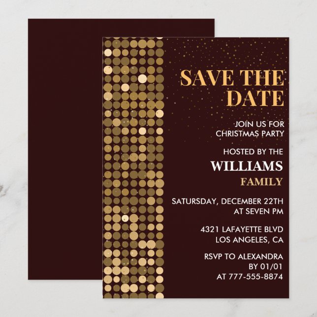 Christmas Party  Save the date Gold Invitation (Front/Back)
