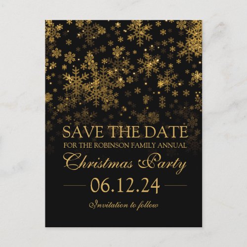 Christmas Party Save The Date Gold Sparkle Announcement Postcard