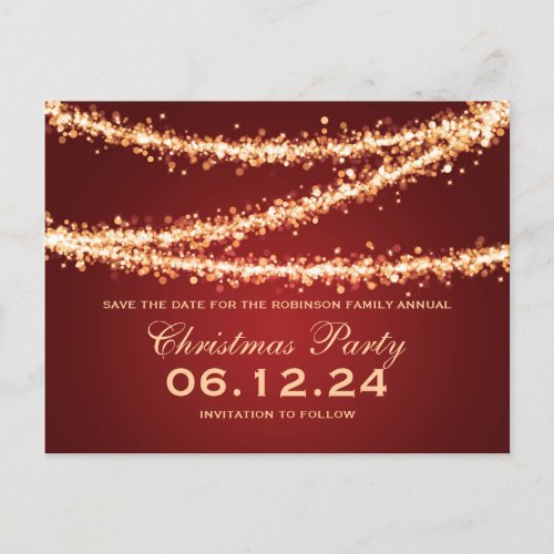 Christmas Party Save The Date Gold String Lights Announcement Postcard