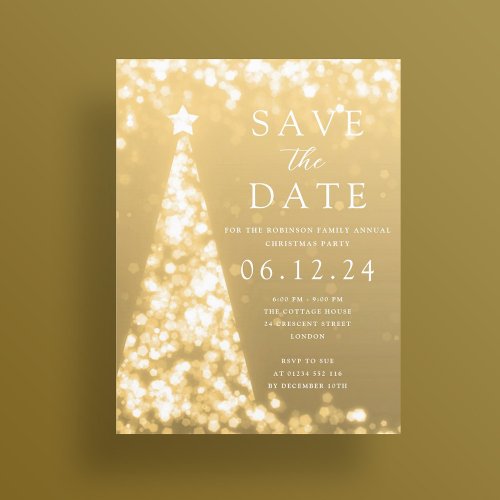 Christmas Party Save The Date Gold Tree Glam  Announcement Postcard