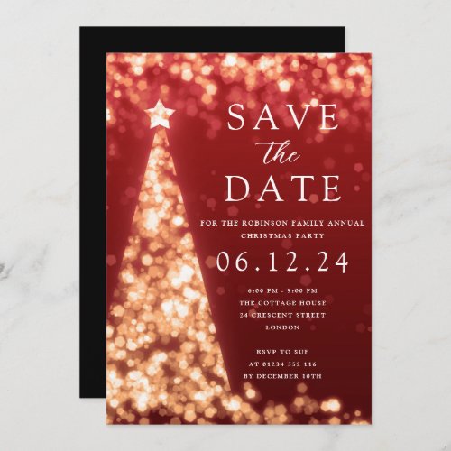 Christmas Party Save The Date Gold Tree Glam Red Invitation