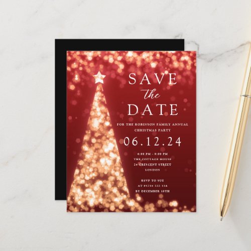 Christmas Party Save The Date Gold Tree Red Invite