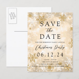 Christmas Party Save The Date Gold Winter Wonder  Announcement Postcard