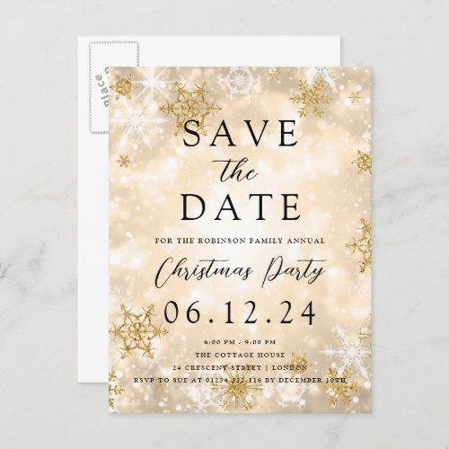 Christmas Party Save The Date Gold Winter Wonder  Announcement Postcard