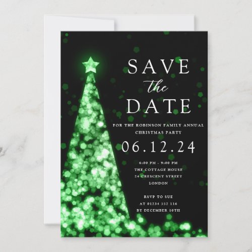 Christmas Party Save The Date Green Tree Glam  Invitation