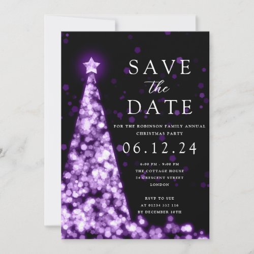 Christmas Party Save The Date Purple Tree Glam  Invitation