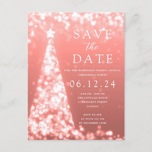 Christmas Party Save The Date Rose Gold Tree Glam  Announcement Postcard