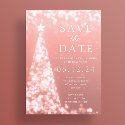 Christmas Party Save The Date Rose Gold Tree Glam  Invitation