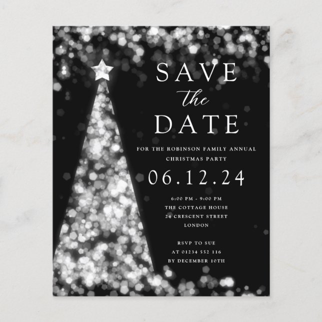 Christmas Party Save The Date Silver Glam Invite Flyer (Front)