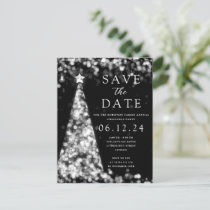 Christmas Party Save The Date Silver Tree Glam  Announcement Postcard