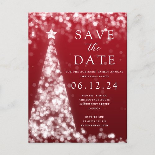 Christmas Party Save The Date Silver Tree Glam Red Announcement Postcard