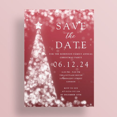 Christmas Party Save The Date Silver Tree Glam Red Invitation