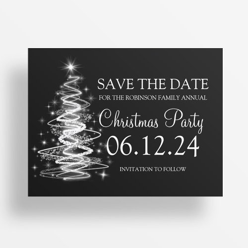 Christmas Party Save The Date Sparkling Tree Black Announcement Postcard