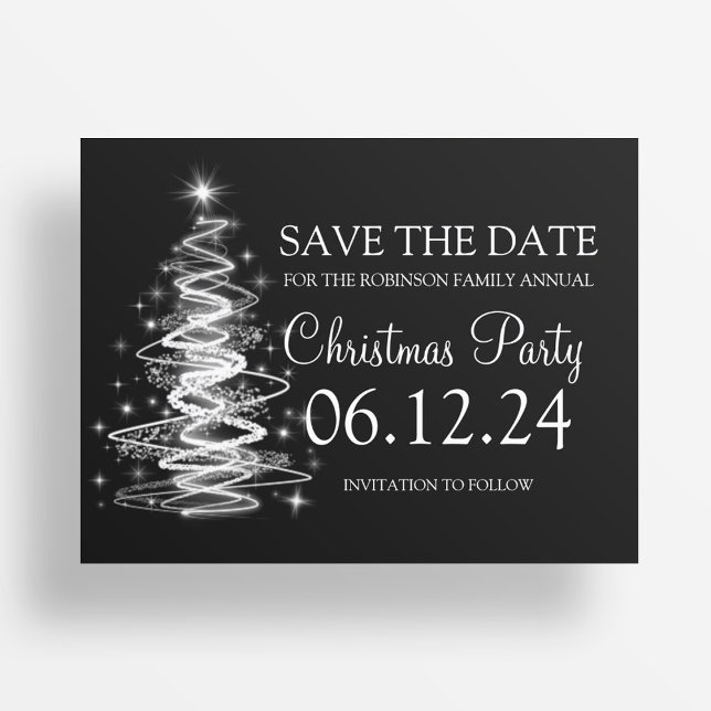 Christmas Party Save The Date Sparkling Tree Black Announcement Postcard (Christmas Party Save The Date Sparkling Tree Black Announcement Postcard)