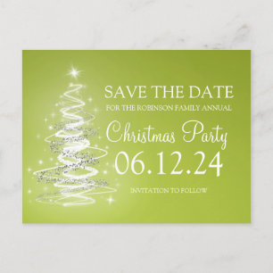 Christmas Party Save The Date Sparkling Tree Green Announcement Postcard