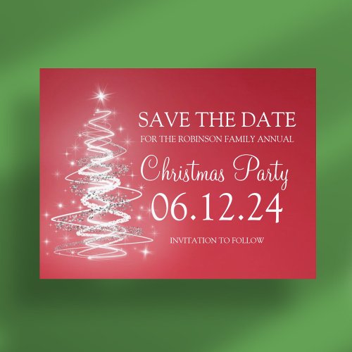 Christmas Party Save The Date Sparkling Tree Red Announcement Postcard