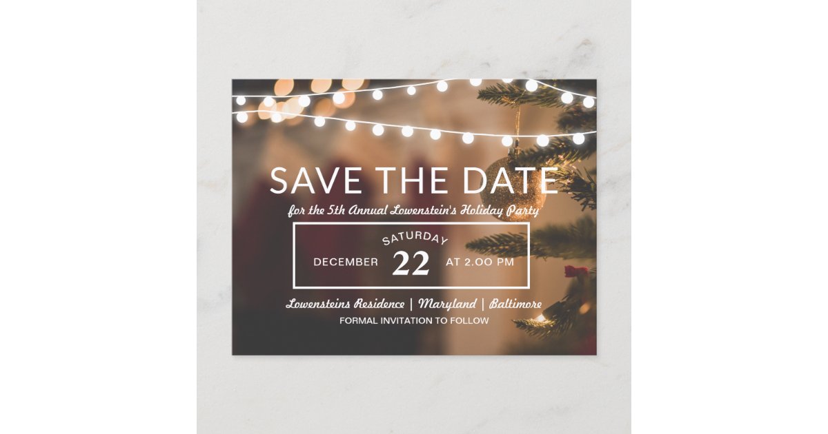 Christmas Party | Save The Date | String Lights Announcement Postcard | Zazzle.com