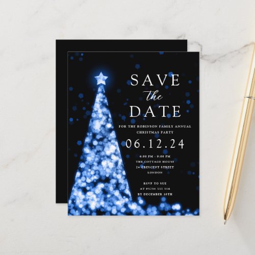 Christmas Party Save The Date Tree Blue Invite