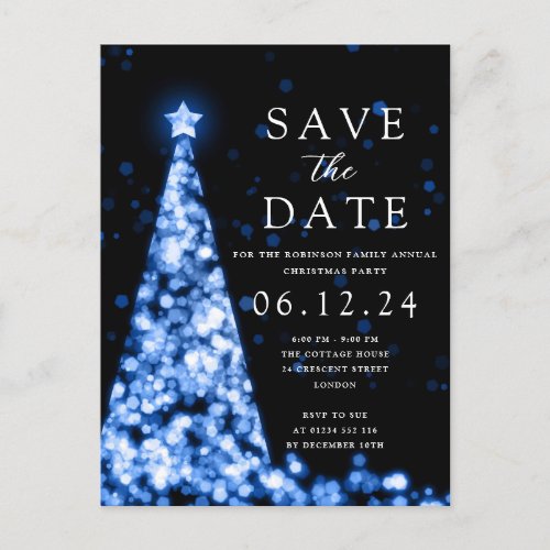 Christmas Party Save The Date Tree Glam Blue  Announcement Postcard