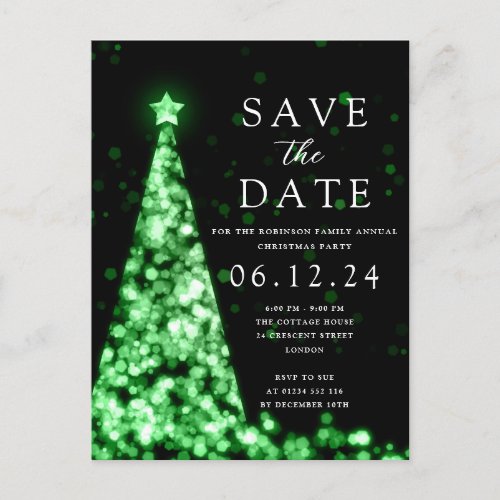 Christmas Party Save The Date Tree Glam Green  Announcement Postcard
