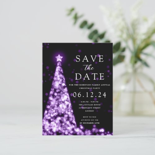 Christmas Party Save The Date Tree Glam Purple  Announcement Postcard